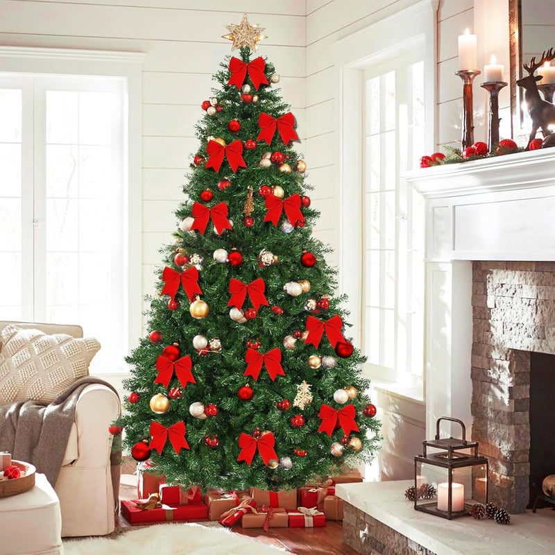 Hongsome 12Pcs Red Velvet Bows Christmas Tree Decorations,6 Inch Xmas Ornaments for Tree Home Party Front Door Wreath Holiday Indoor Inside Decor - Image 3